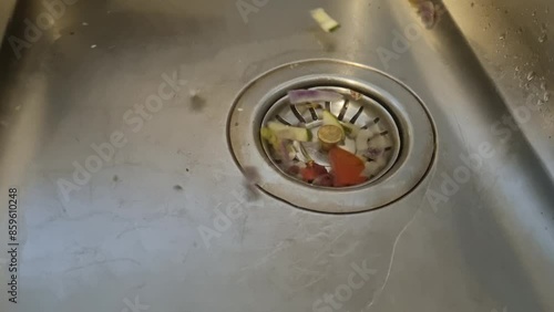 Vegetable scraps stuck in sink drain