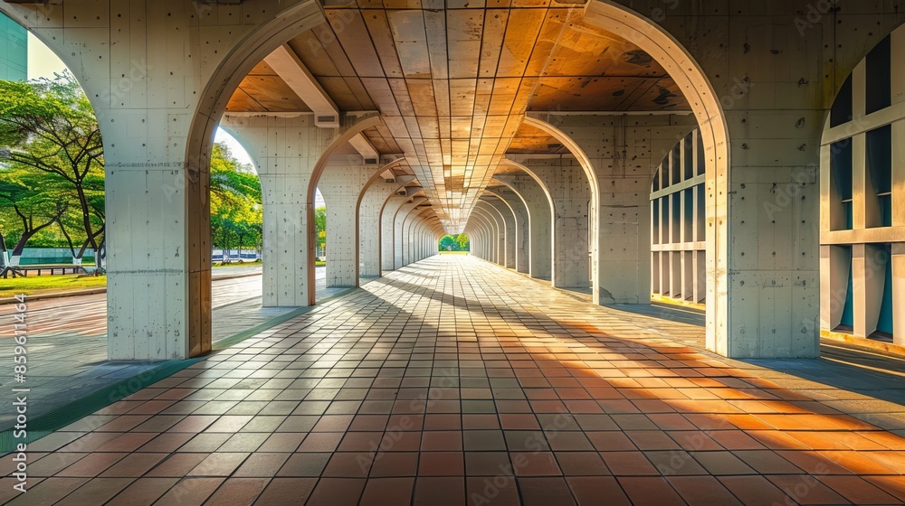 Fototapeta premium Concrete Arched Walkway With Sunlight Streaming Through