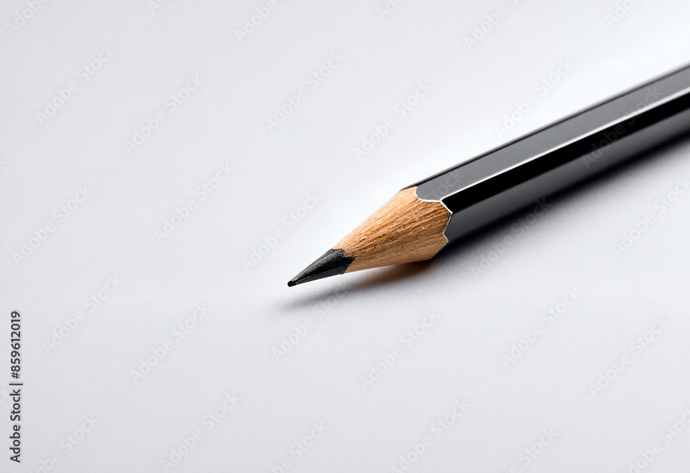 Obraz premium Close-up of Sharpened Black Pencil on White Surface