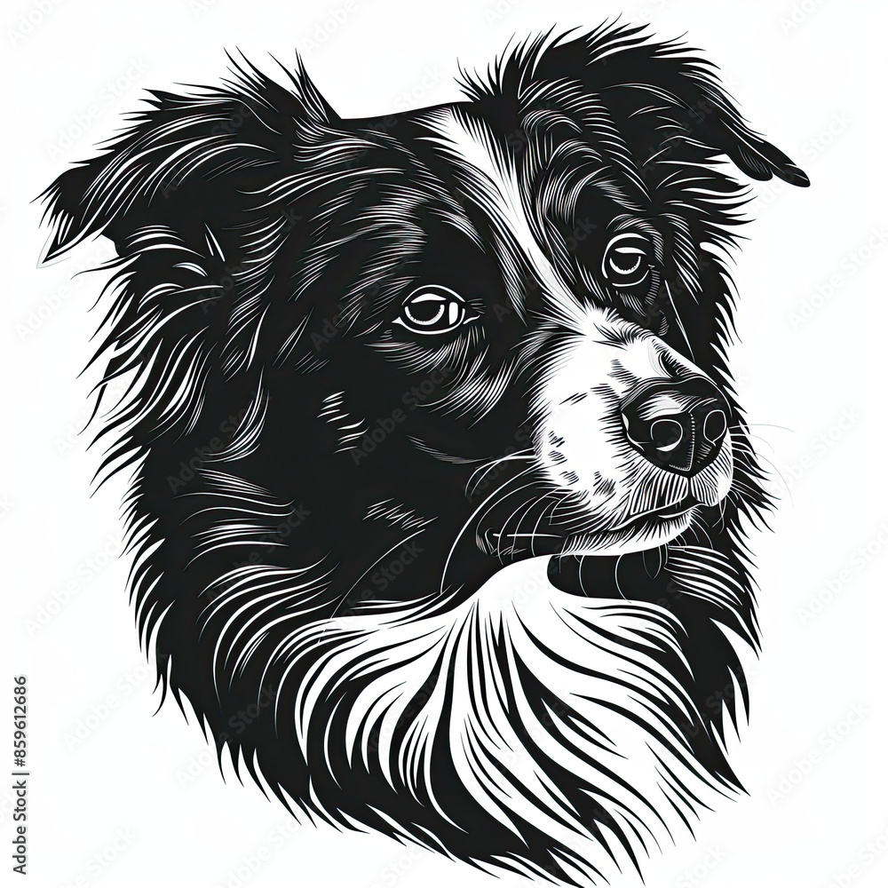 Obraz premium A black and white drawing of a Border Collie dog