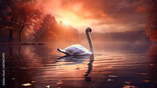 Fototapeta Naklejka Na Ścianę i Meble -  swan on sunset