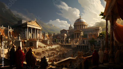 Roman City Center Painting - rome, roman, temples, ancient, church, architecture, cathedral, basilica, building, montmartre, sacre, europe, religion, dome, city