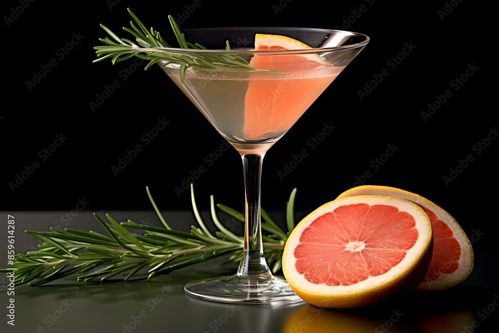 Refreshing lemon cocktail with rosemary garnish served in a martini glass. Refreshing lemon cocktail with rosemary garnish served in a martini glass.