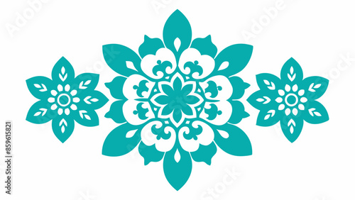 intricate teal floral pattern, symmetrical design, vector art, decorative motifs, white background, ornamental style, elegant and clean, artistic detailing
