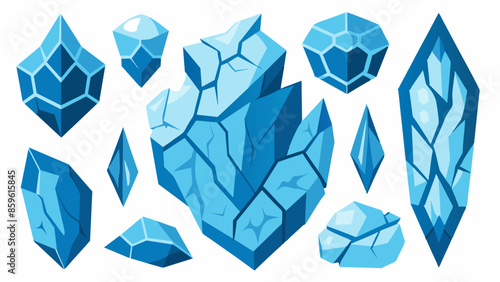 a collection of blue crystals with jagged edges, arranged in a way that suggests they are floating or suspended in mid-air