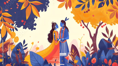The divine embrace of Krishna and Radha, symbolizing eternal love in Hindu mythology