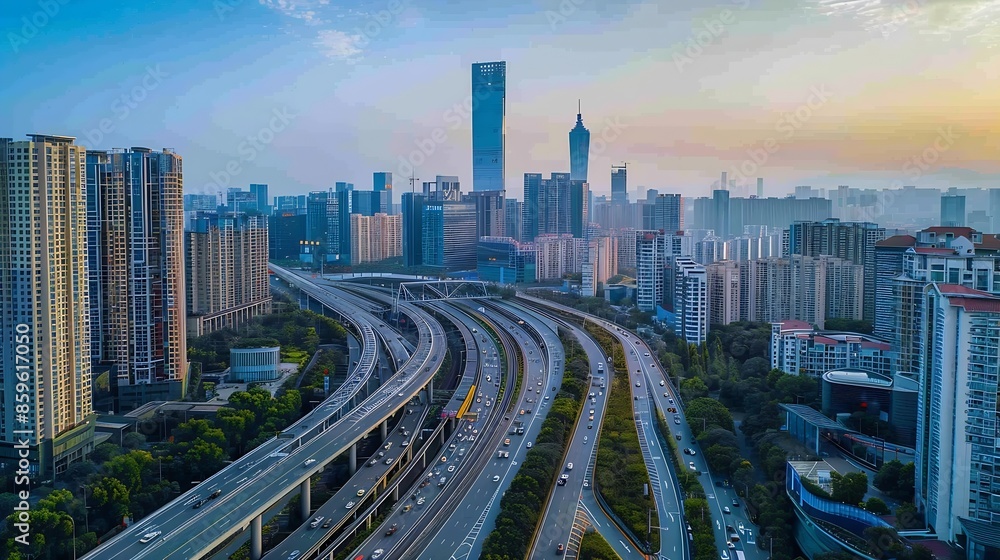 Guangzhou city roads and modern buildings : Generative AI