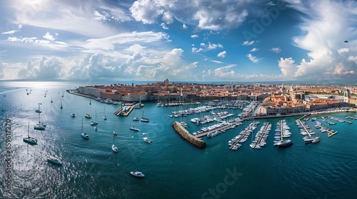 Ste in France aerial panorama of the harbor and the city : Generative AI