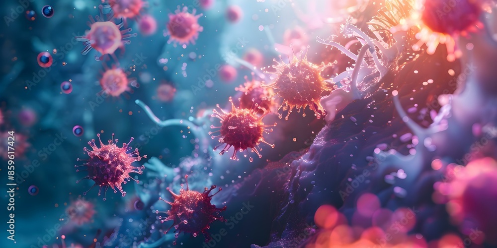 Vibrant 3D visualization showcasing an exaggerated immune response. Concept 3D Visualization, Immune Response, Vibrant Colors, Exaggerated Details Vibrant 3D visualization showcasing an exaggerated immune response. Concept 3D Visualization, Immune Response, Vibrant Colors, Exaggerated Details