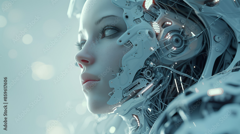 Face of AI powered futuristic female robot Face of AI powered futuristic female robot