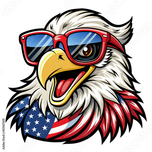 Wallpaper Mural Black and White Illustration of a Smiling Eagle Wearing Patriotic American Flag Sunglasses Torontodigital.ca