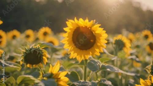 Gentle Sunlight on Blooming Sunflowers