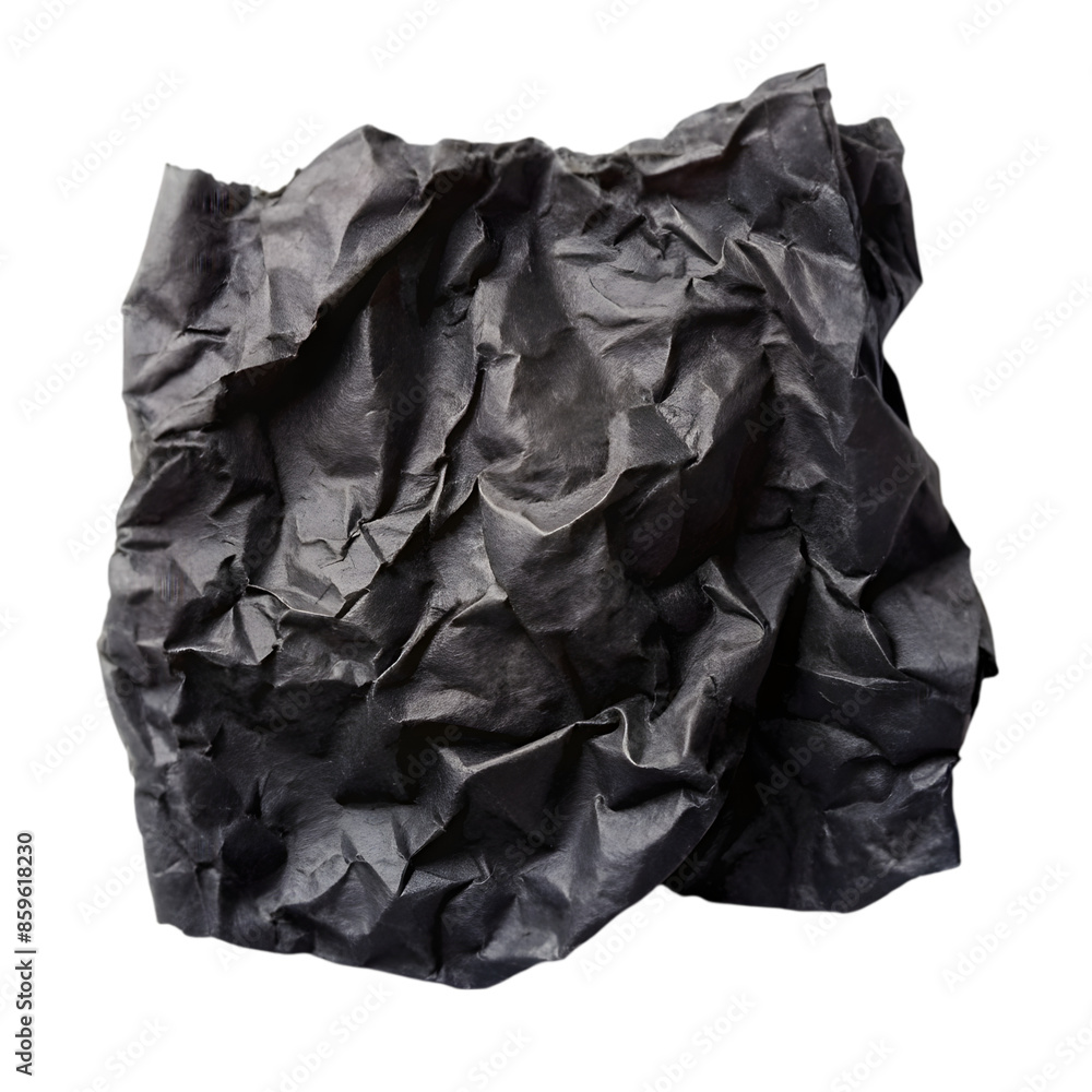 Black torn crumpled paper Isolated on white background