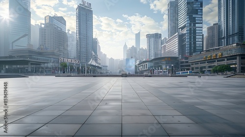 Empty city square and skyline with modern architecture in Chongqing China : Generative AI