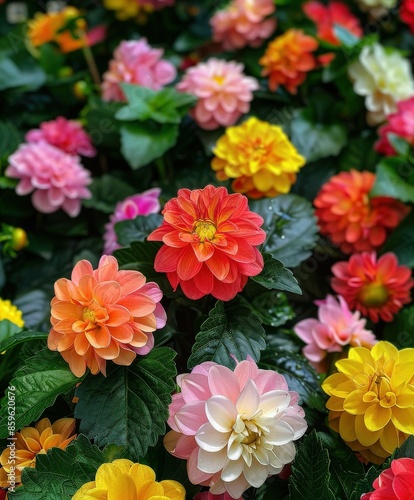 Colorful Dahlia Blooms in a Garden