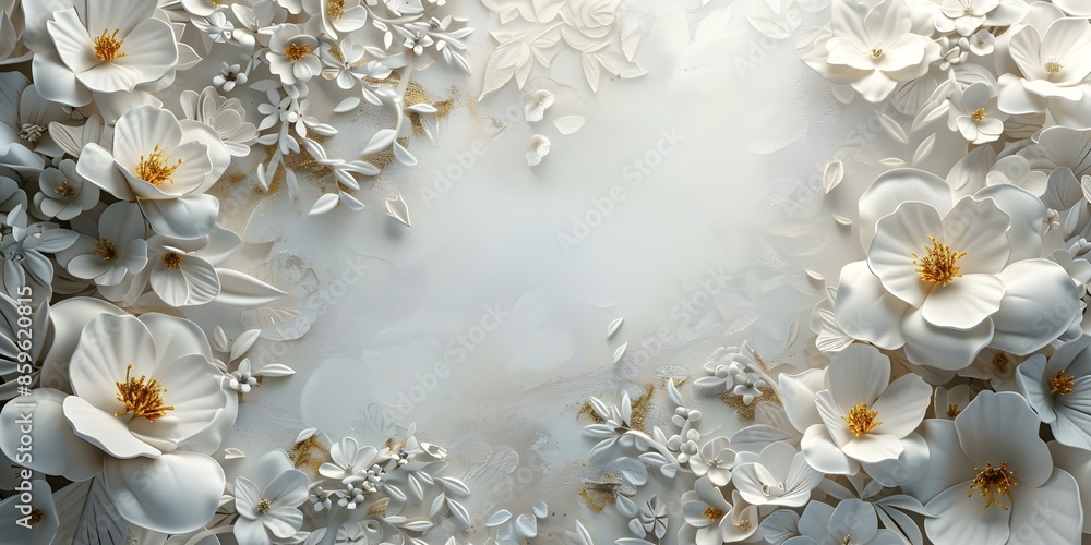 Elegant White and Gold Abstract Oil Painting of Flowers and Leaves. Concept Abstract Art, Oil Painting, Flowers, Leaves, White and Gold Elegant White and Gold Abstract Oil Painting of Flowers and Leaves. Concept Abstract Art, Oil Painting, Flowers, Leaves, White and Gold