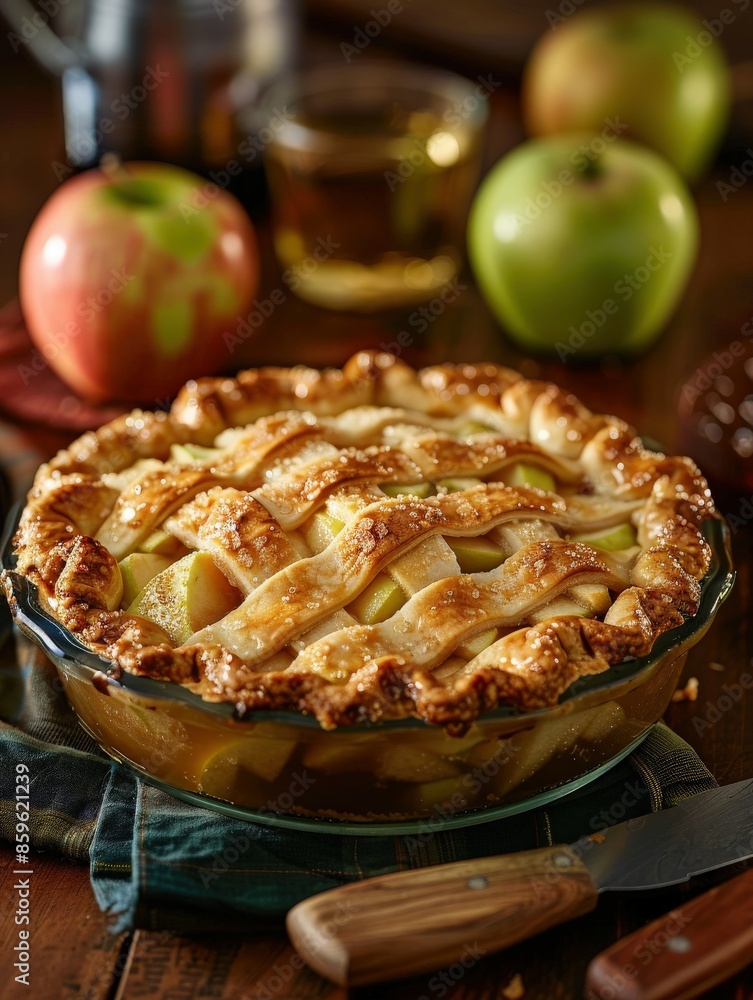 Homemade Apple Pie on Wooden Table Homemade Apple Pie on Wooden Table