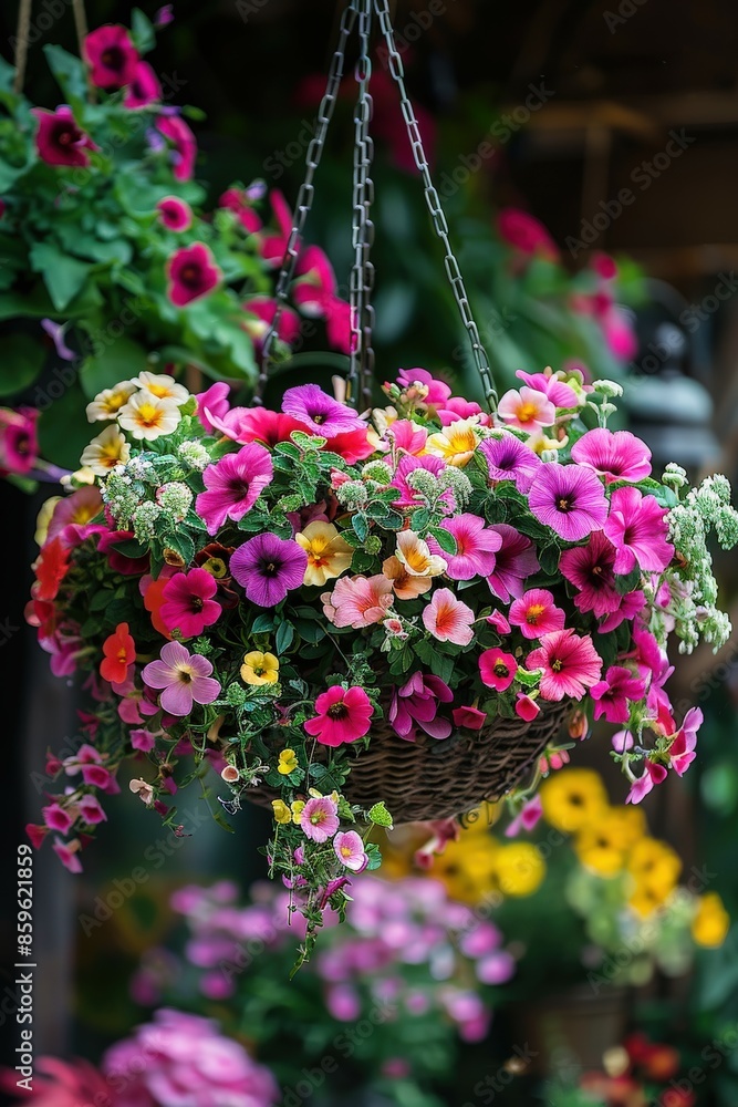 Obraz premium Colorful Hanging Basket of Flowers