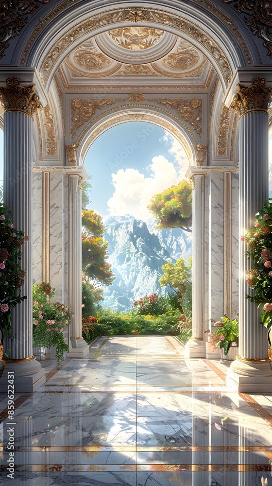 Fototapeta premium Marble and Gold Arch: A Peerless Vision of Opulence and Serenity