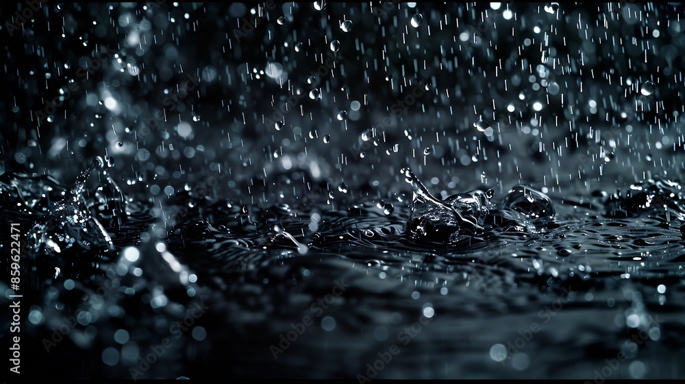 rain background water droplets splashes on a black background : Generative AI rain background water droplets splashes on a black background : Generative AI