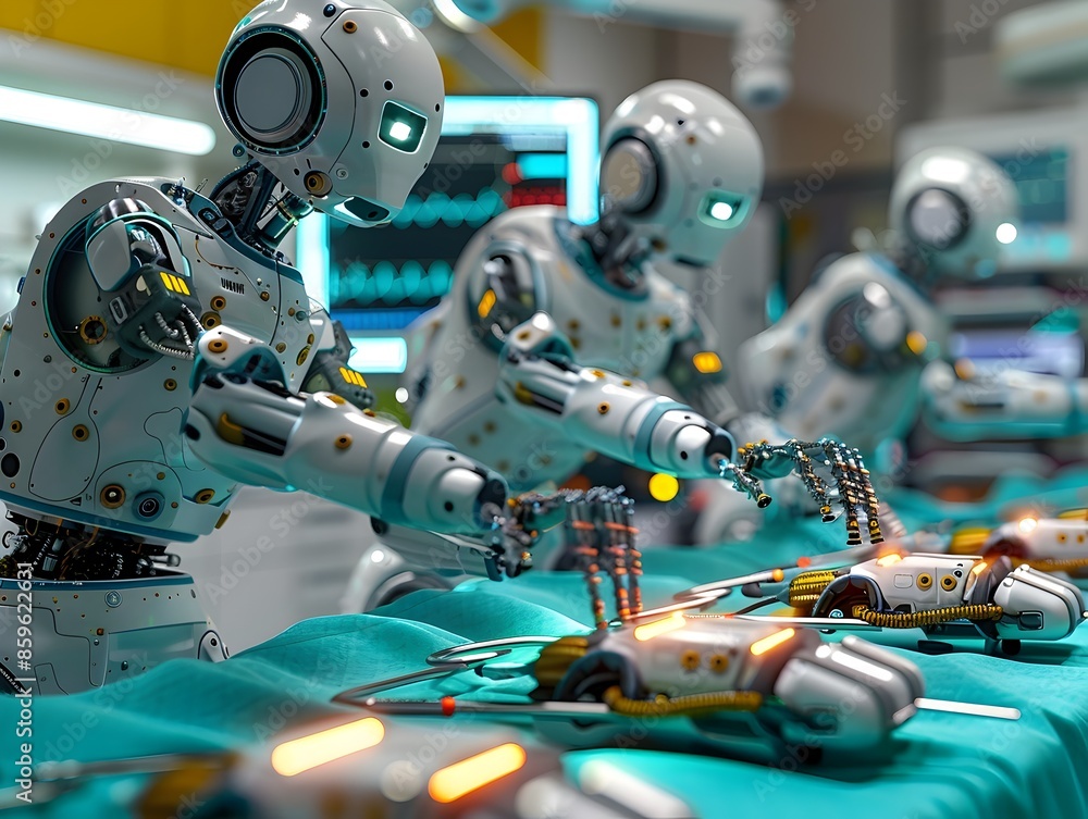 Futuristic Robotic Surgery Cutting Edge Technology Meets Human Expertise in a Vibrant Operating Theater Futuristic Robotic Surgery Cutting Edge Technology Meets Human Expertise in a Vibrant Operating Theater