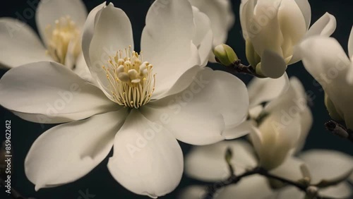 White Magnolias Blooming in Night Light
