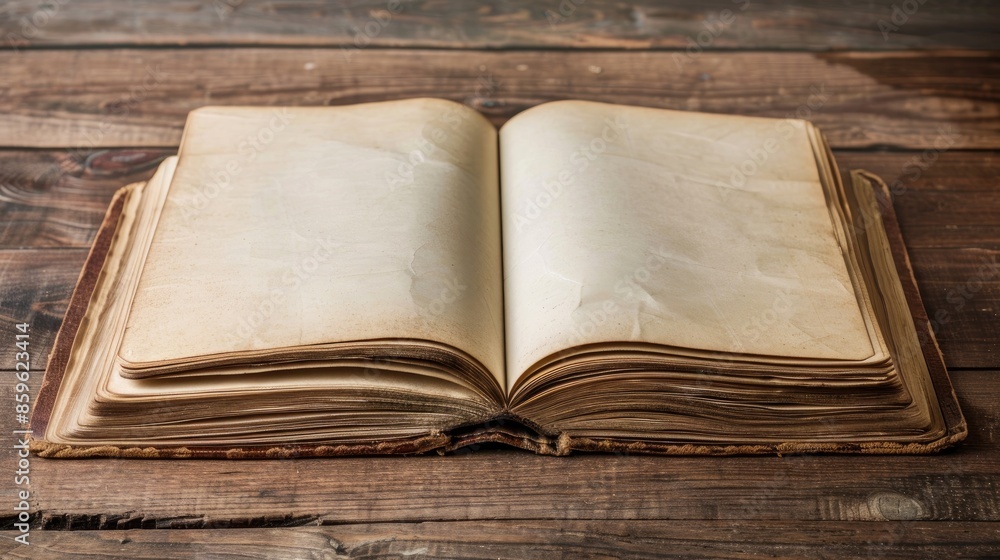 Book with blank pages opened on table Book with blank pages opened on table