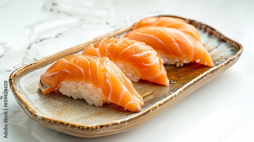 Nigiri sushi with salmon on ceramic plate Japanese food style concept : Generative AI Nigiri sushi with salmon on ceramic plate Japanese food style concept : Generative AI