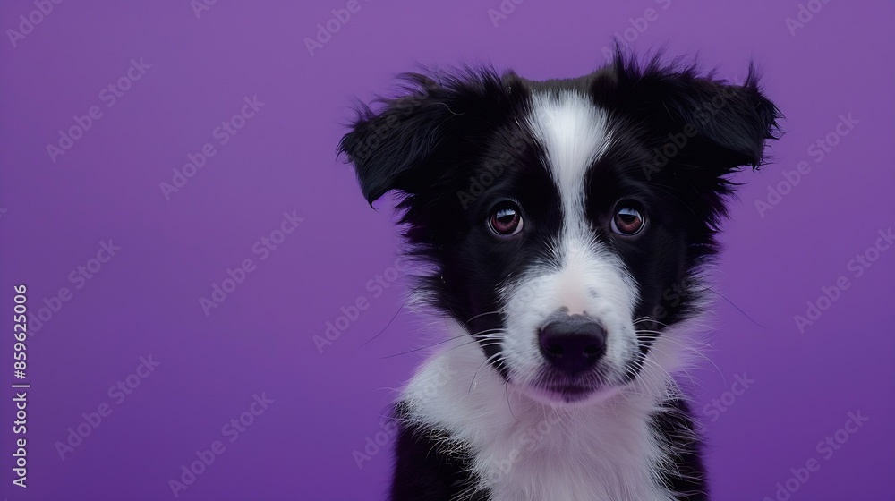funny puppy on purple background Border collie dog with funny muzzle emotion big eyes : Generative AI funny puppy on purple background Border collie dog with funny muzzle emotion big eyes : Generative AI