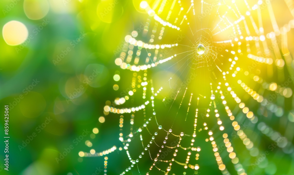 Dew-Covered Spider Web in Morning Sunlight Dew-Covered Spider Web in Morning Sunlight