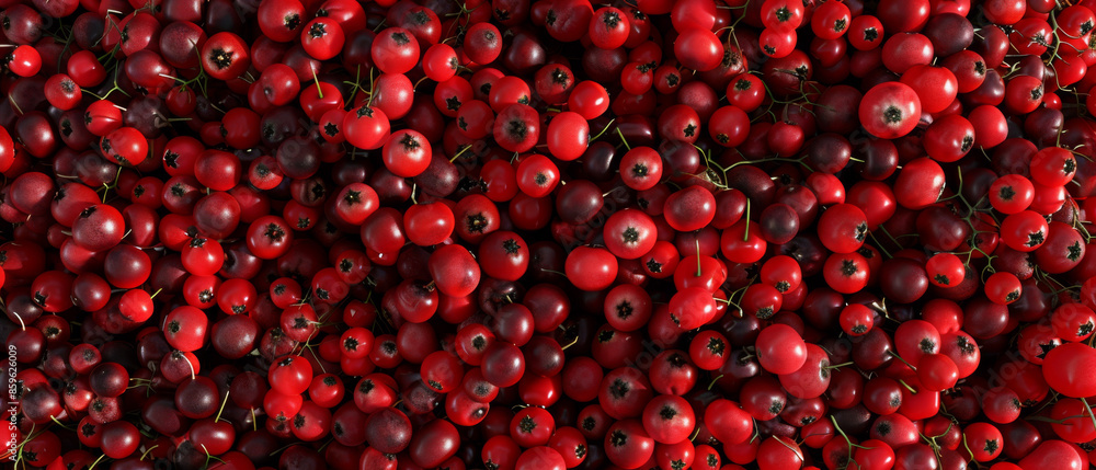 An abundant spread of red berries fills the frame, creating a vibrant, textured sea of small, round fruits. An abundant spread of red berries fills the frame, creating a vibrant, textured sea of small, round fruits.