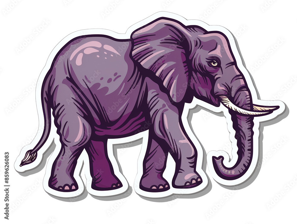 A vibrant purple elephant with large ears and tusks stands on a white background. The elephant's body is detailed with wrinkles and textures. A vibrant purple elephant with large ears and tusks stands on a white background. The elephant's body is detailed with wrinkles and textures.