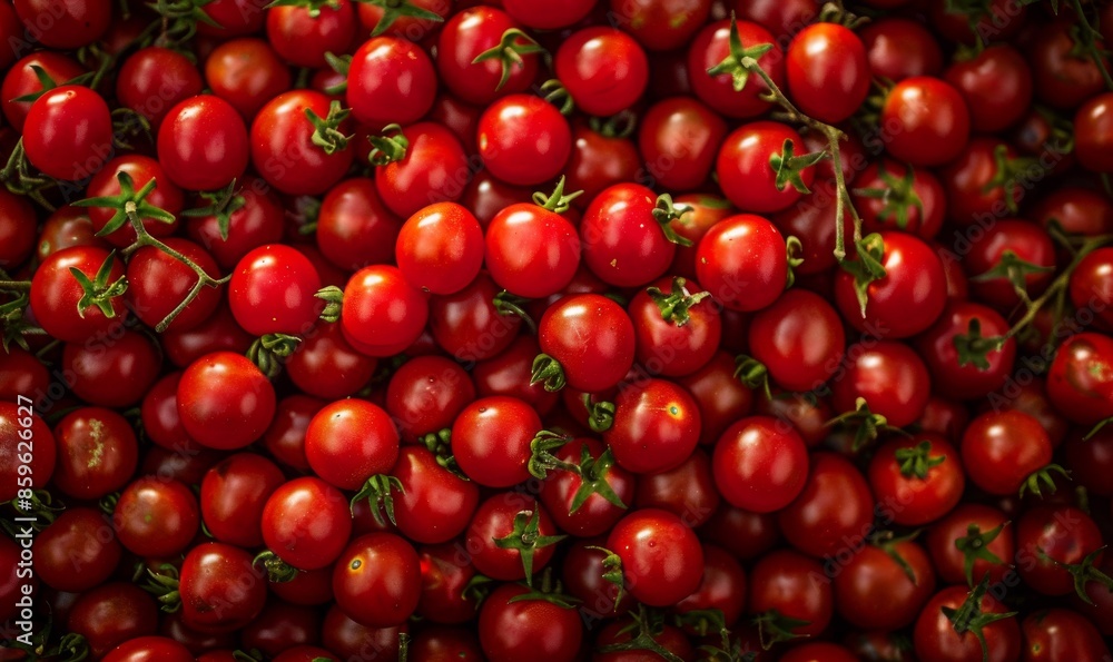 Closeup of Fresh Red Cherry Tomatoes With Dewdrops Closeup of Fresh Red Cherry Tomatoes With Dewdrops