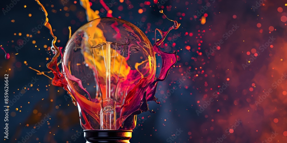 Energetic paint splashes crafting a lightbulb created by ai Energetic paint splashes crafting a lightbulb created by ai