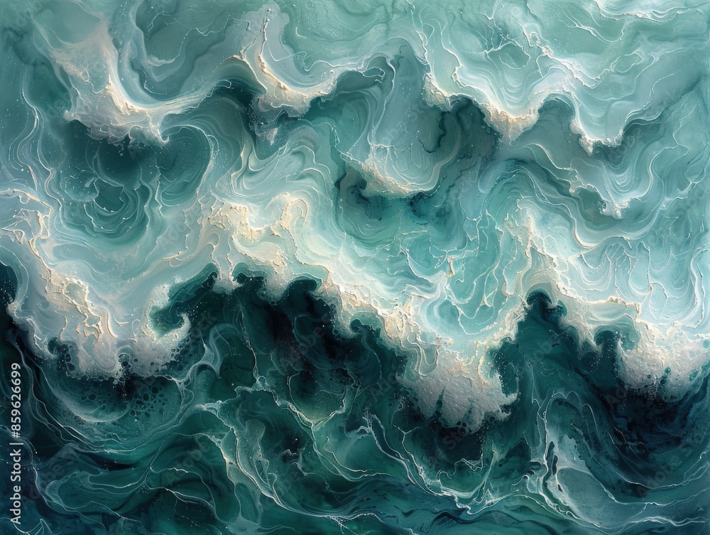Abstract ocean waves with swirling patterns in shades of blue and green Abstract ocean waves with swirling patterns in shades of blue and green