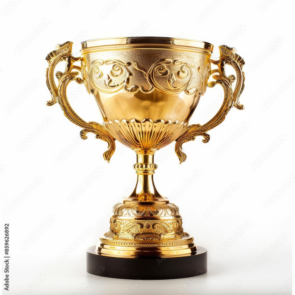 Gold Trophy With Ornate Handles Isolated on White Background Gold Trophy With Ornate Handles Isolated on White Background
