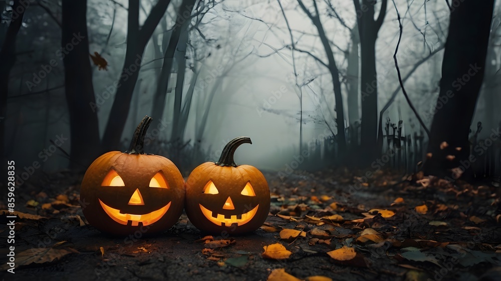 Jack-o'-lantern on a dirt road in the wilderness. Isolated. Jack-o'-lantern on a dirt road in the wilderness. Isolated.