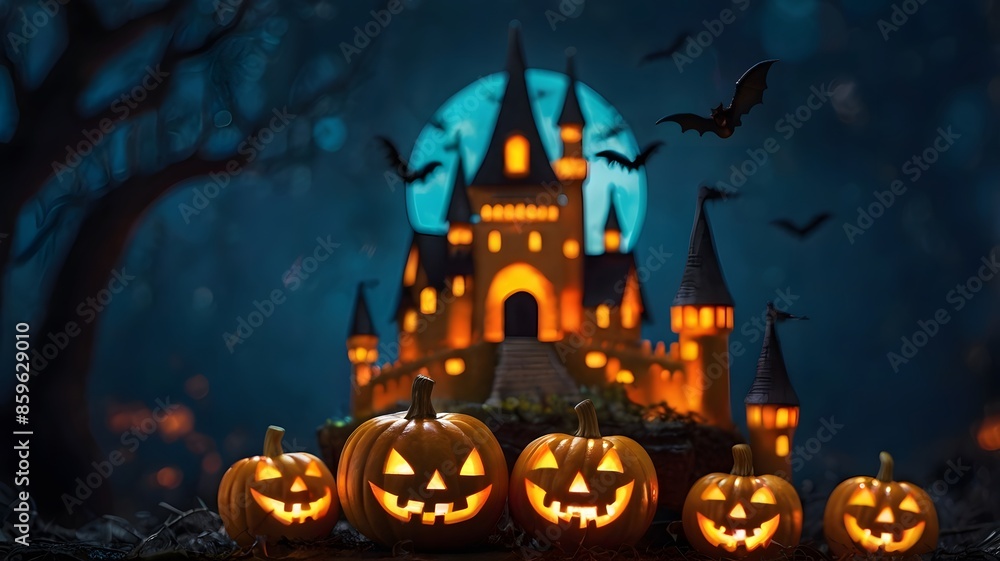 Halloween background with castle and pumpkin. Halloween background with castle and pumpkin.