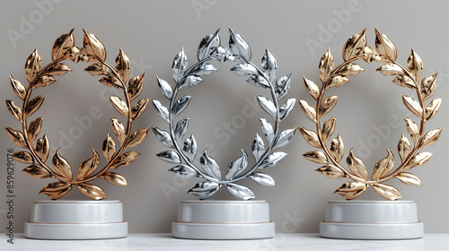 Winner award podium prize silver gold trophy win champion pedestal first stage bronze sport. Podium background winner 3d award ceremony medal platform laurel best place second third design light event photo