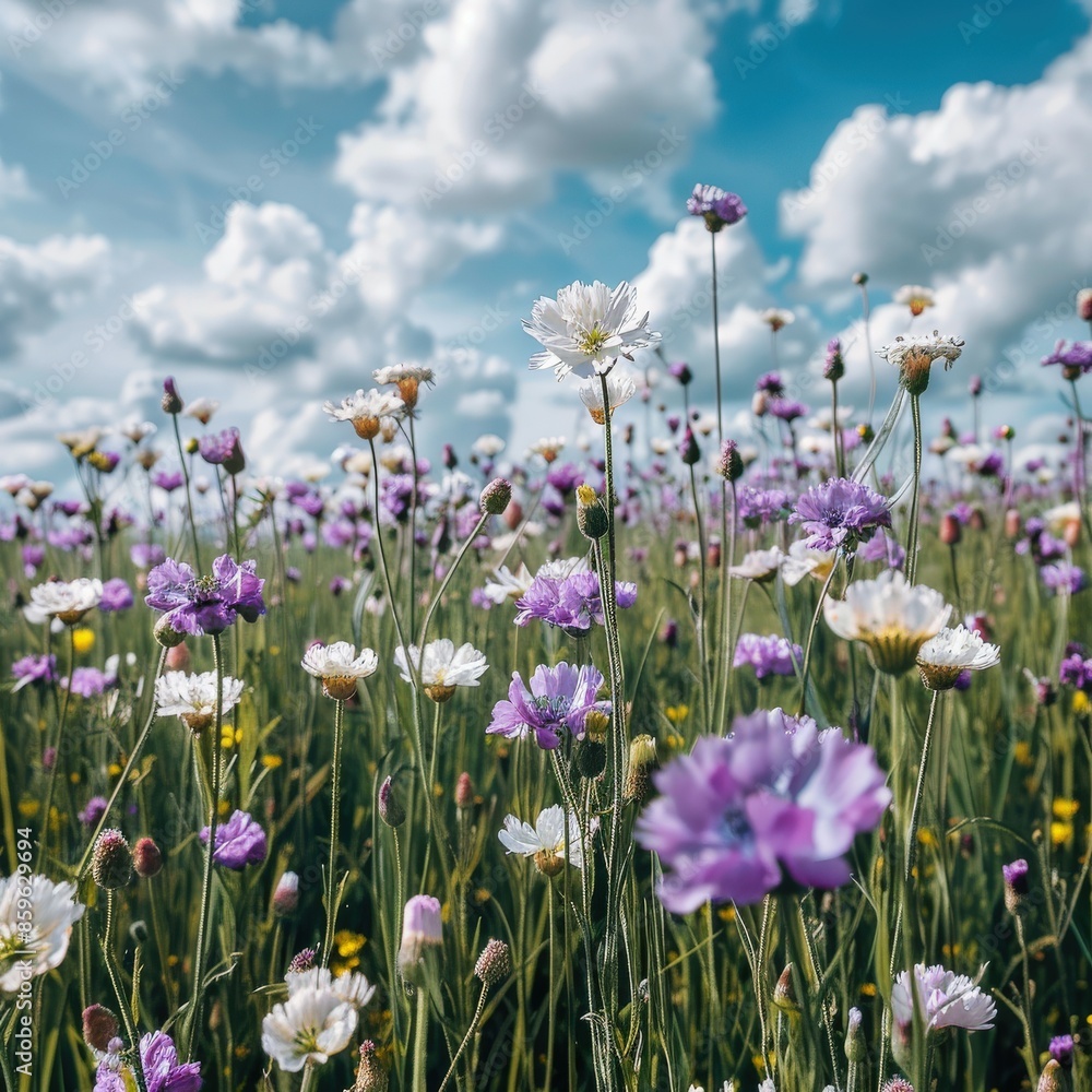 Purple and White Wildflowers in a Field Purple and White Wildflowers in a Field