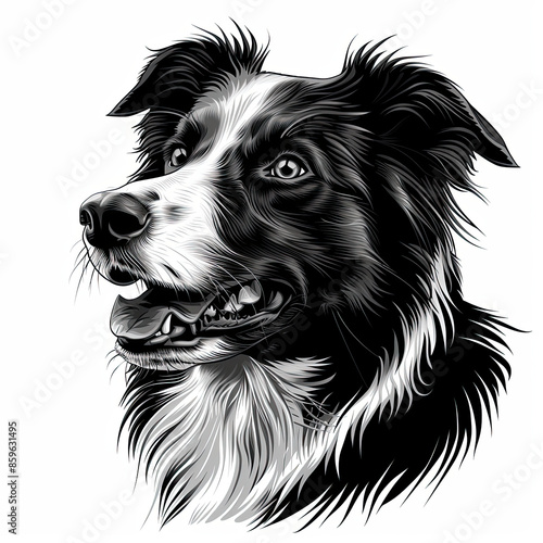 Wallpaper Mural A black and white drawing of a Border Collie dog Torontodigital.ca