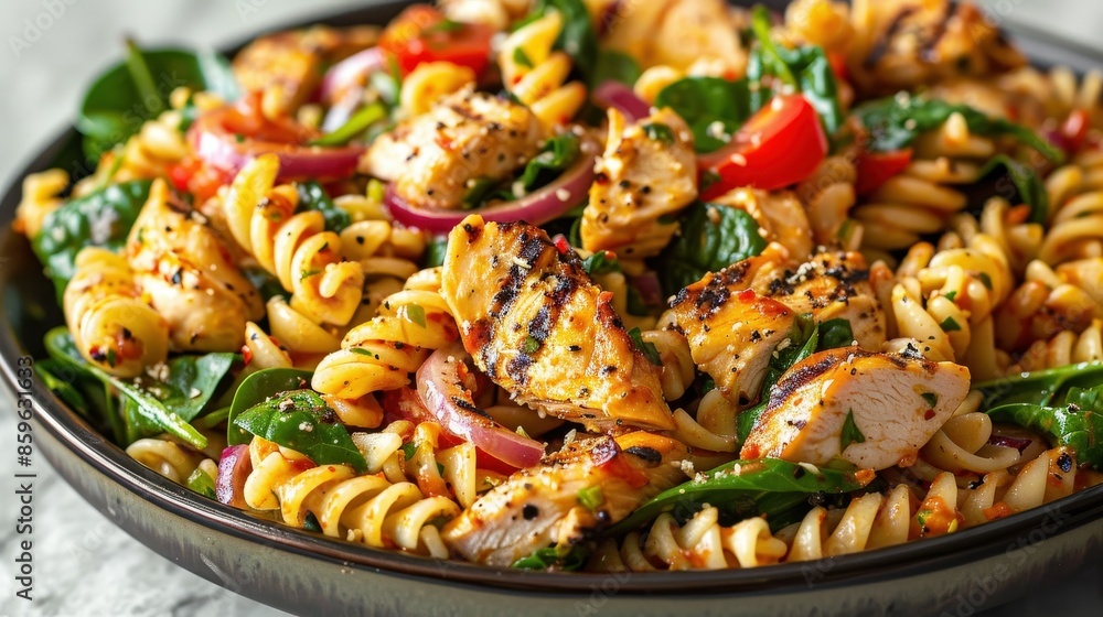 Grilled Chicken Spinach Pasta Salad