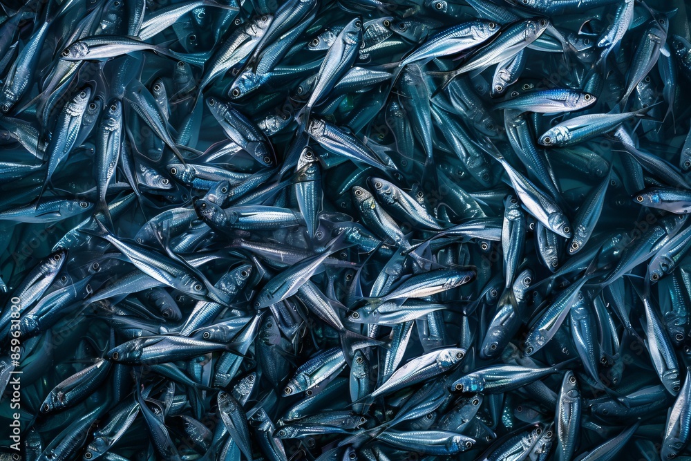 A vibrant collection of fish closely packed together creating a beautiful texture. Ideal for backgrounds and pattern designs. The image highlights their glossy blue scales. Generative AI A vibrant collection of fish closely packed together creating a beautiful texture. Ideal for backgrounds and pattern designs. The image highlights their glossy blue scales. Generative AI