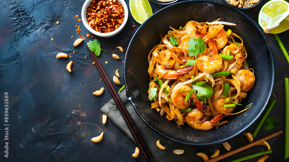 Pad Thai, a quintessential dish of Thai cuisine,is a flavorful stir-fried noodle dish that combines a variety of textures and tastes.It typically features thin rice noodles stir-fried with ingredients Pad Thai, a quintessential dish of Thai cuisine,is a flavorful stir-fried noodle dish that combines a variety of textures and tastes.It typically features thin rice noodles stir-fried with ingredients