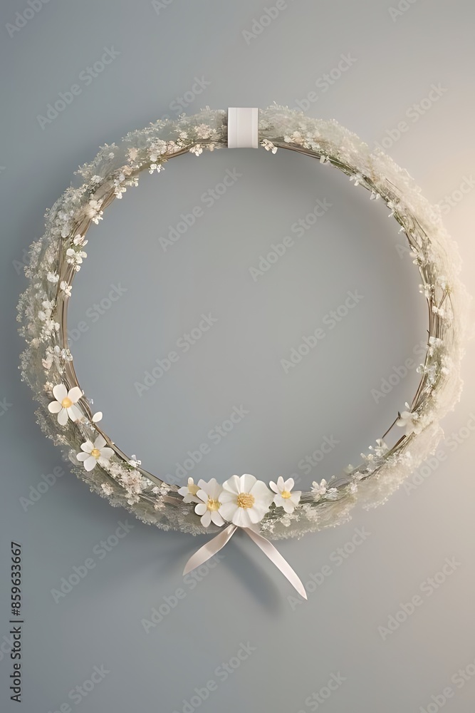 Delicate Floral Wreath with White Space, Minimalist Circular Frame of Intertwined Flowers and Leaves Delicate Floral Wreath with White Space, Minimalist Circular Frame of Intertwined Flowers and Leaves