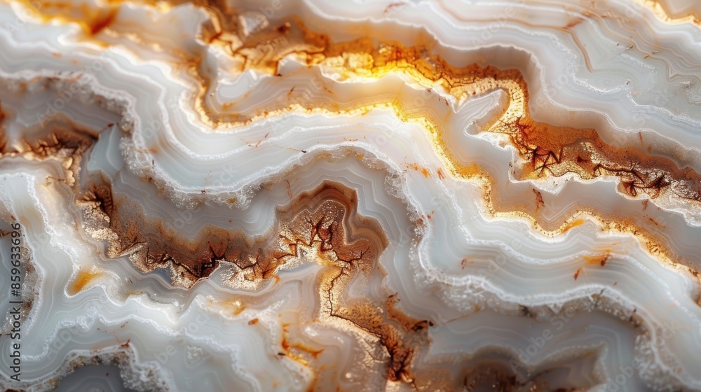 The image showcases a glowing cross-section of a geode, with an array of complex white and orange crystal patterns that beautifully illustrate the natural forms and textures within. The image showcases a glowing cross-section of a geode, with an array of complex white and orange crystal patterns that beautifully illustrate the natural forms and textures within.
