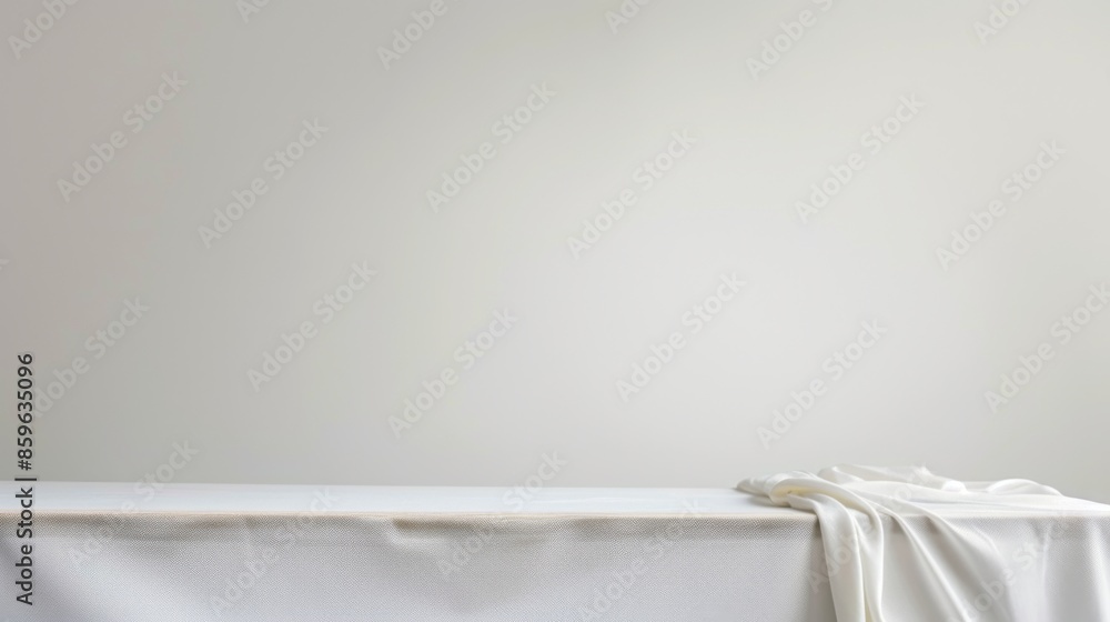 Empty white table with fabric on a white background Empty white table with fabric on a white background