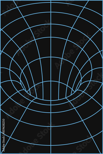 Geometry wireframe grid backgrounds. 3D abstract posters, patterns, cyberpunk elements in trendy psychedelic rave style. Abstract background with circles and lines in it. Black hole Concept