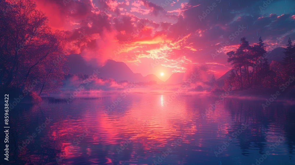 Neon Wildlife Landscapes Nature Harmony: A photo depicting the harmony between neon lights and wildlife Neon Wildlife Landscapes Nature Harmony: A photo depicting the harmony between neon lights and wildlife