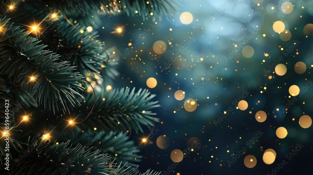 Festive Lights and Pine Background for Christmas and New Year Festive Lights and Pine Background for Christmas and New Year